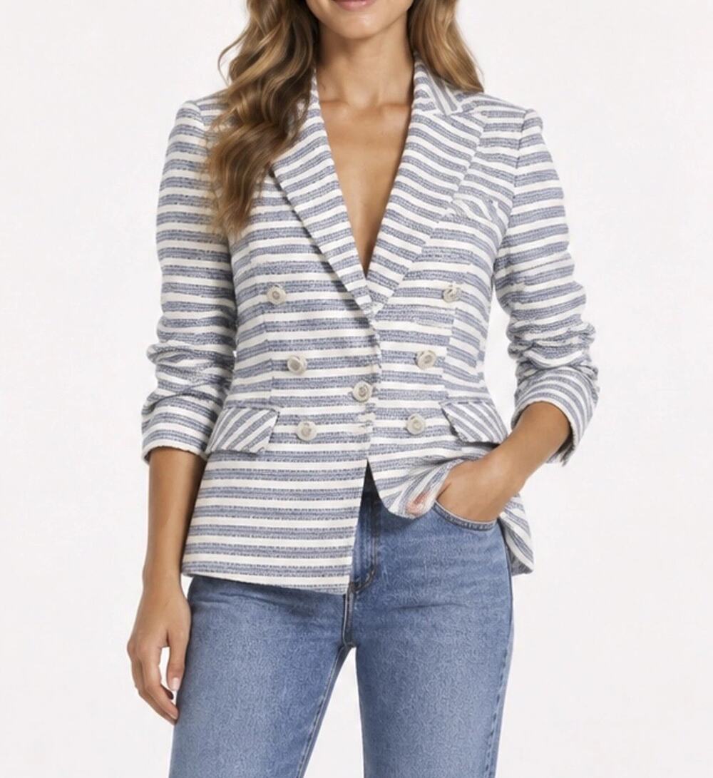 Veronica Beard Ryland Dickey Blazer Blue Striped Linen Jacket NWT Size 0